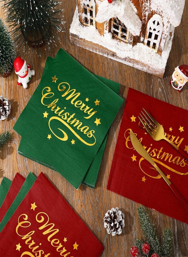 JarThenaAMCS مناديل ورقية من JarThenaAMCS، 80 قطعة، بتصميم عيد الميلاد المجيد، برقائق ذهبية وأحمر وأخضر، للاستخدام مرة واحدة، مناسبة للعشاء والغداء، مثالية لمستلزمات حفلات عيد الميلاد الشتوية، مقاس 6.5 × 6.5 بوصة - Image 3